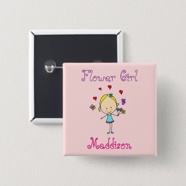 Bóton Quadrado 5.08cm Menina das Flores Personalizada (Frente & Verso)