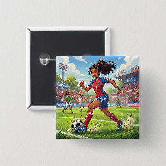 Bóton Quadrado 5.08cm Menina de Desenho Animado Fofo Jogando Futebol