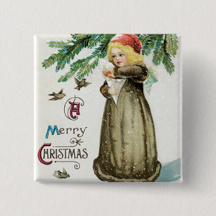Bóton Quadrado 5.08cm "Menina do Feliz Natal"