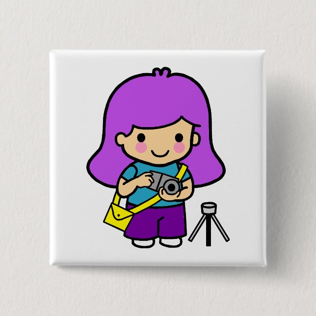 Bóton Quadrado 5.08cm Menina do fotógrafo (Frente)