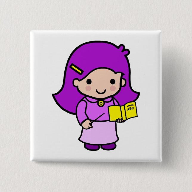 Bóton Quadrado 5.08cm Menina do professor (Frente)