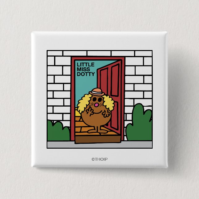Bóton Quadrado 5.08cm Menina Dotty | Porta aberta (Frente)