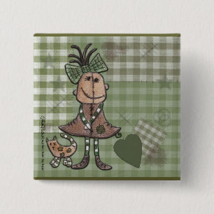 Bóton Quadrado 5.08cm Menina e gatos primitivos