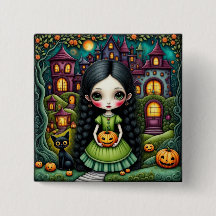 Menina Gótica Fofa Abóbora Vila Halloween