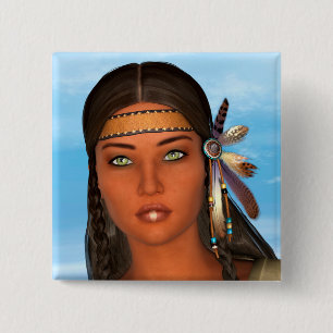 Bóton Quadrado 5.08cm Menina Nativa Americana