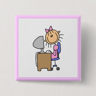 Bóton Quadrado 5.08cm Menina no computador