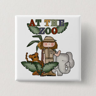 Bóton Quadrado 5.08cm Menina no jardim zoológico