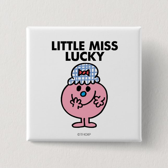 Bóton Quadrado 5.08cm Menina Sortuda Escondendo A Boca (Frente)