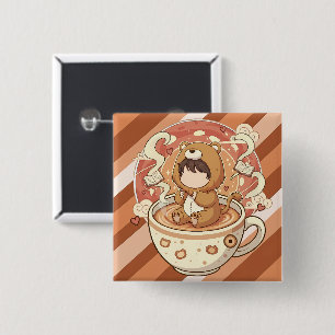 Bóton Quadrado 5.08cm Menino Leão Fofo Bebendo Café
