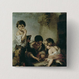 Bóton Quadrado 5.08cm Meninos que jogam os dados, c.1670-75