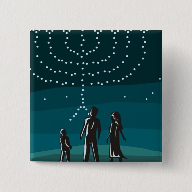 Bóton Quadrado 5.08cm Menorah nas Estrelas (Frente)