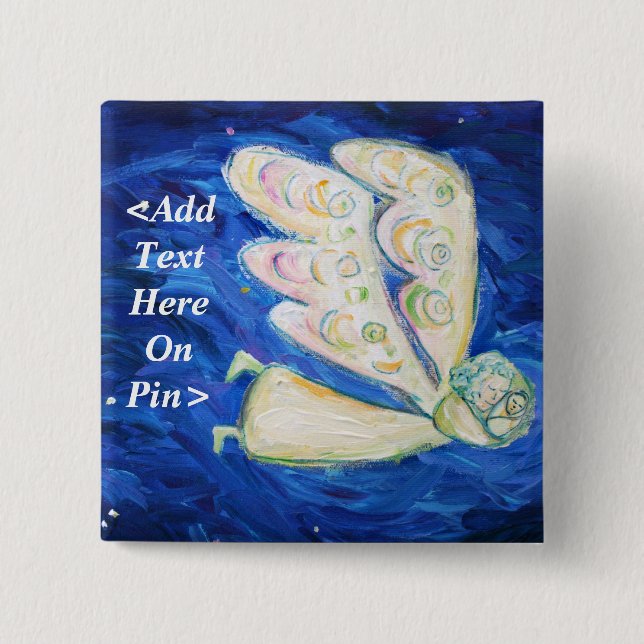 Bóton Quadrado 5.08cm Mensagem de Botão Personalizado do Anjo e Bebê do  (Frente)