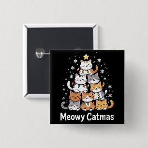 Bóton Quadrado 5.08cm Meowy Catmas Gato Árvore de Natal Natal Papai Noel