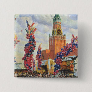 Bóton Quadrado 5.08cm Mercado da páscoa na Moscovo Kremlin, 1917