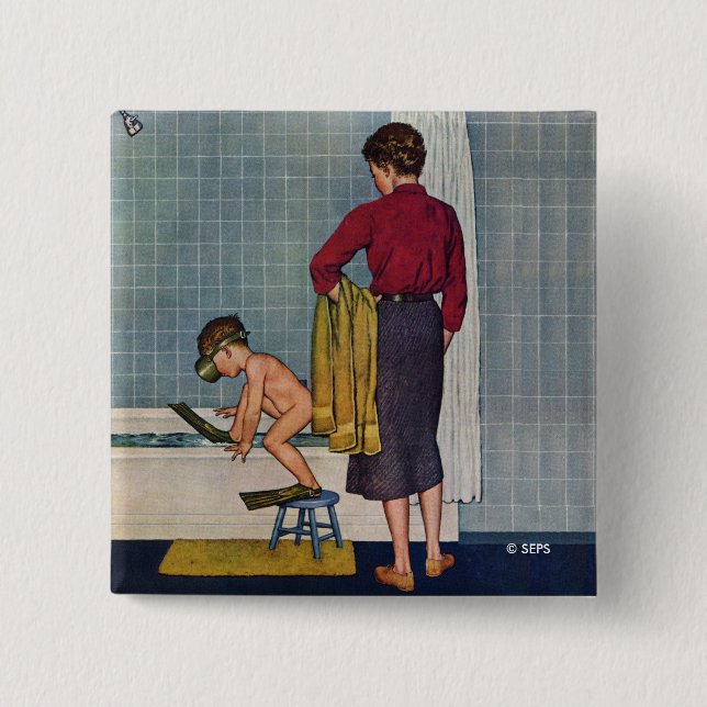 Bóton Quadrado 5.08cm Mergulhador na cuba (Frente)