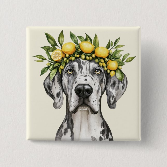 Bóton Quadrado 5.08cm Merle Great Dane Dog Lemon Crown (Frente)