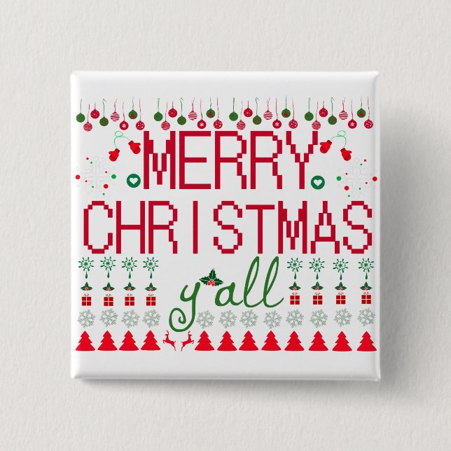 Bóton Quadrado 5.08cm Merry Christmas y'all Ugly Sweater (Frente)