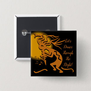 Bóton Quadrado 5.08cm Merrymaker de Kokopelli com flauta e notas