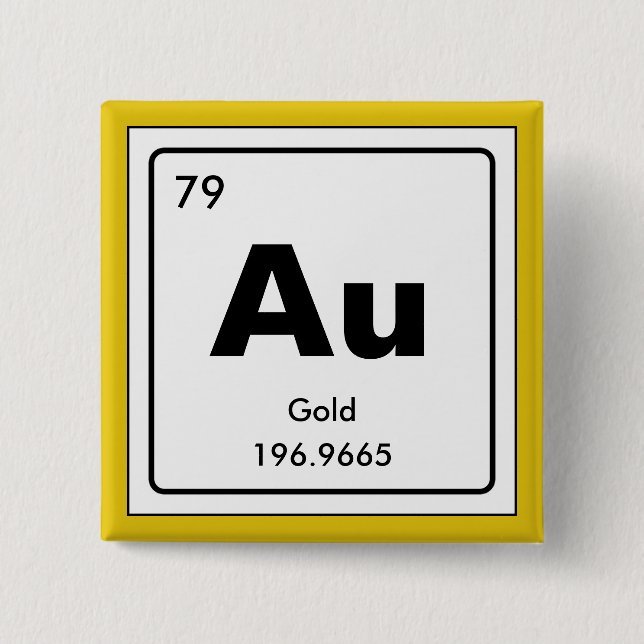 Bóton Quadrado 5.08cm mesa periódica química dos elementos: Au (Frente)