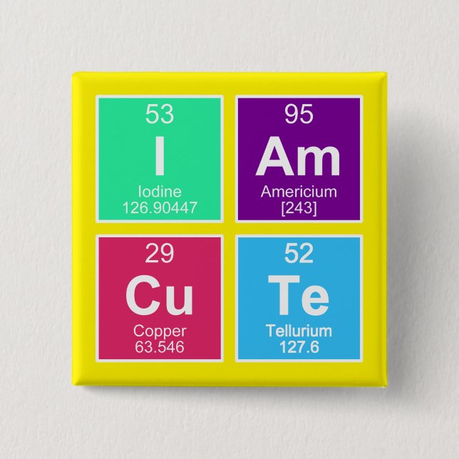Bóton Quadrado 5.08cm mesa periódica química dos elementos: IAm CuTe (Frente)