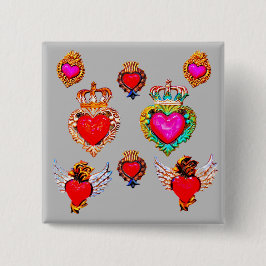 Bóton Quadrado 5.08cm Mexicano Milagros Charms Hearts
