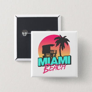 Bóton Quadrado 5.08cm Miami Beach Viagem Vintage