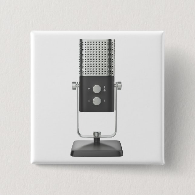 Bóton Quadrado 5.08cm Microfone de estúdio moderno (Frente)