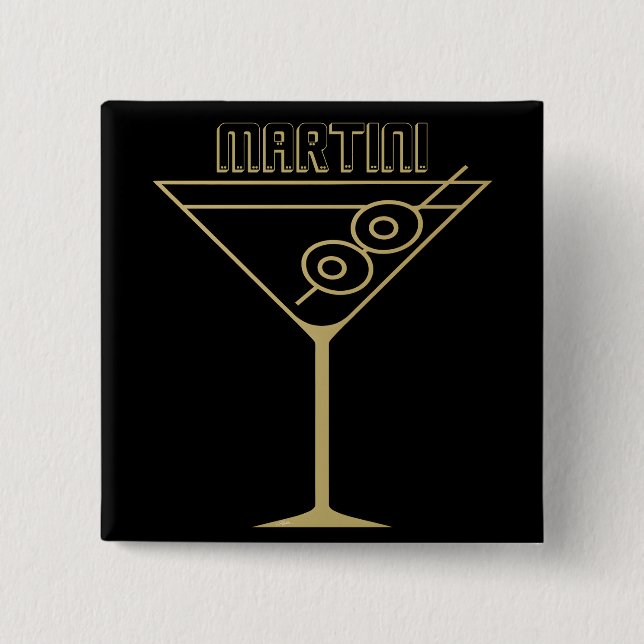 Bóton Quadrado 5.08cm Mid Century Modern Gold 2 Olive Martini (Frente)