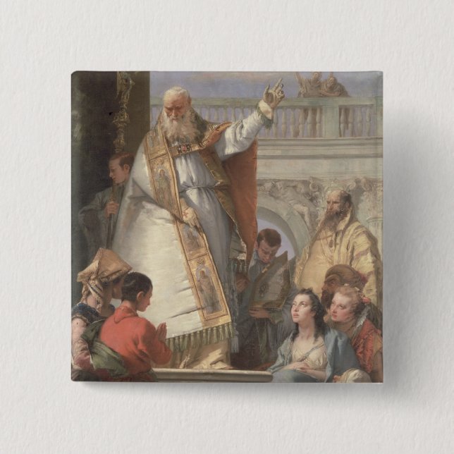 Bóton Quadrado 5.08cm Milagre de St Patrick, c.1746 (óleo em canvas) (Frente)