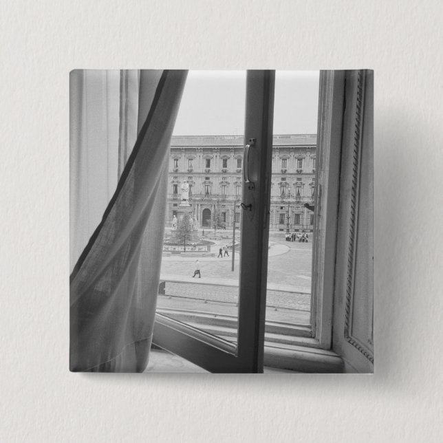 Bóton Quadrado 5.08cm Milano Itália, Vista de La Scala Opera Window (Frente)