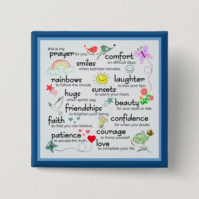 Bóton Quadrado 5.08cm Minha Oração Por Vocês Bençãos (Frente)