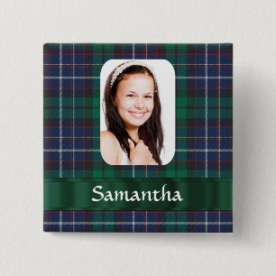 Bóton Quadrado 5.08cm Modelo de foto de xadrez de tartan verde
