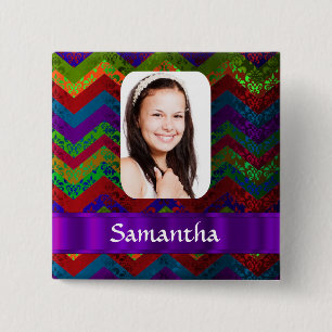 Bóton Quadrado 5.08cm Modelo de foto personalizado Hippy chevron