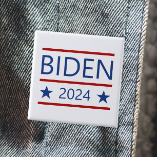 Bóton Quadrado 5.08cm Modern Joe Biden 2024 com Linhas Vermelhas Patrió