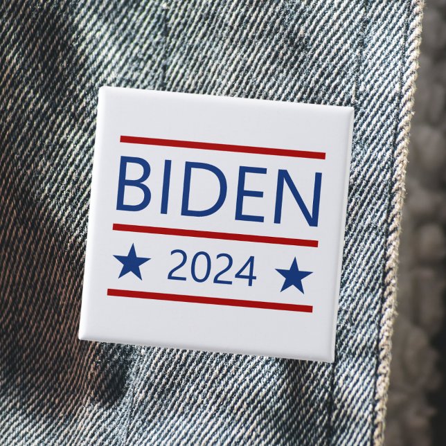 Bóton Quadrado 5.08cm Modern Joe Biden 2024 com Linhas Vermelhas Patriót (Criador carregado)