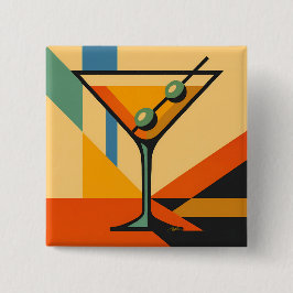 Bóton Quadrado 5.08cm Moderno Sol Nascente Bauhaus Martini de Meados do 
