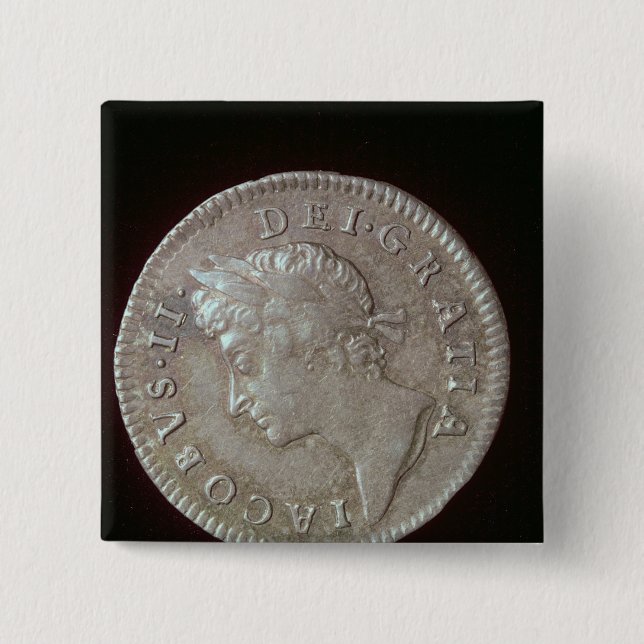 Bóton Quadrado 5.08cm Moeda de James II (Frente)