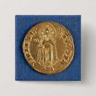 Bóton Quadrado 5.08cm Moeda Dourado, com St John o baptista, século XVI