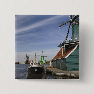 Bóton Quadrado 5.08cm Moinho de vento, Zaanse Schans, Holanda, Países Ba