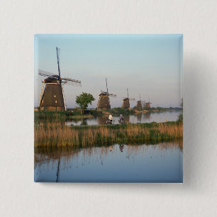 Bóton Quadrado 5.08cm Moinhos de vento, Kinderdijk, Holanda