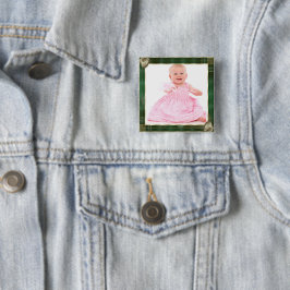 Bóton Quadrado 5.08cm Moldura Antiga Verde Foto Personalizada da Família