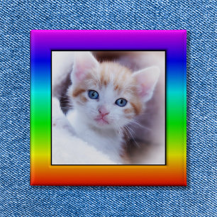 Bóton Quadrado 5.08cm Moldura de Foto de Pet da Família Arco-Íris Brilha