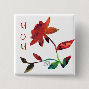 Bóton Quadrado 5.08cm MOM de Arte de Rosa vermelha
