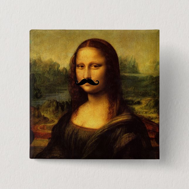 Bóton Quadrado 5.08cm Mona Lisa Com bigode (Frente)
