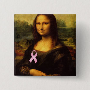 Bóton Quadrado 5.08cm Mona Lisa Com Fita Rosa
