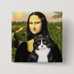 Bóton Quadrado 5.08cm Mona Lisa - gato preto e branco
