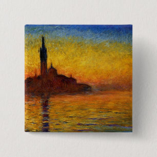 Bóton Quadrado 5.08cm Monet Sunset Veneza Impressionismo Colorido Arte