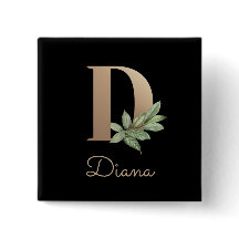 Monograma Botânico Elegante Botão Letra D Dourada