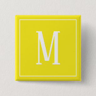 Bóton Quadrado 5.08cm Monograma Branco no Botão Quadrado Amarelo