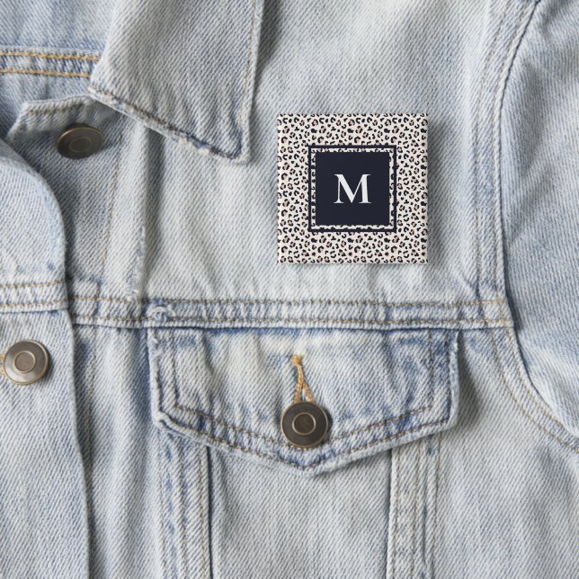 Bóton Quadrado 5.08cm Monograma cor-de-rosa de impressão leopardo (In Situ)